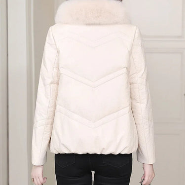 Women’s Genuine Leather Down Fox Fur Collar Real Leather Sheepskin Winter Coat  -  GeraldBlack.com