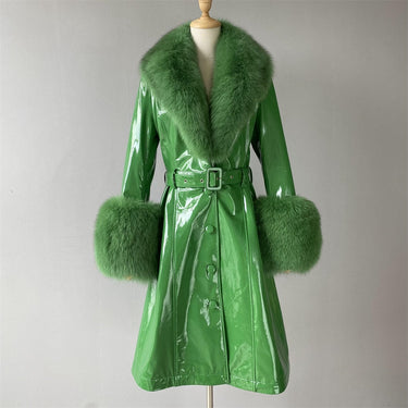 Women's Genuine Leather Long Winter Trench Plus Size Sheepskin With Real Fox Fur Collar Outwear Jacket  -  GeraldBlack.com