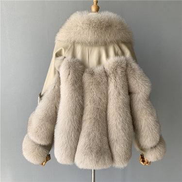 Women's Genuine Sheepskin Leather Fox Fur Winter Thick Warm Fashion Luxury Big Fur Jacket Coat  -  GeraldBlack.com