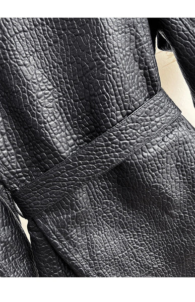 Women's Genuine Sheepskin Leather Waisted Trench Coat  -  GeraldBlack.com