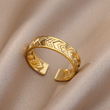 Women's Geometric Shape Design Stainless Steel Gold Color Engagement Wedding Party Finger Ring Jewelry Gift  -  GeraldBlack.com
