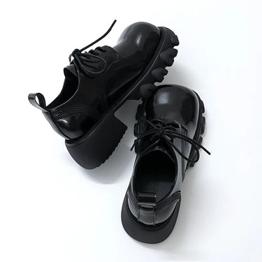 Women's High-heeled Genuine Leather British Retro Square Toe Comfort Thick-sole Casual Shoes  -  GeraldBlack.com