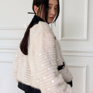 Women's Knitted Natural Mink Fur Sequin Decoration Winter Jackets  -  GeraldBlack.com