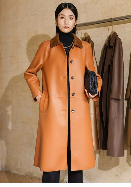 Women's Mid Long High End Double Sided Real Sheepskin Trench Coat  -  GeraldBlack.com