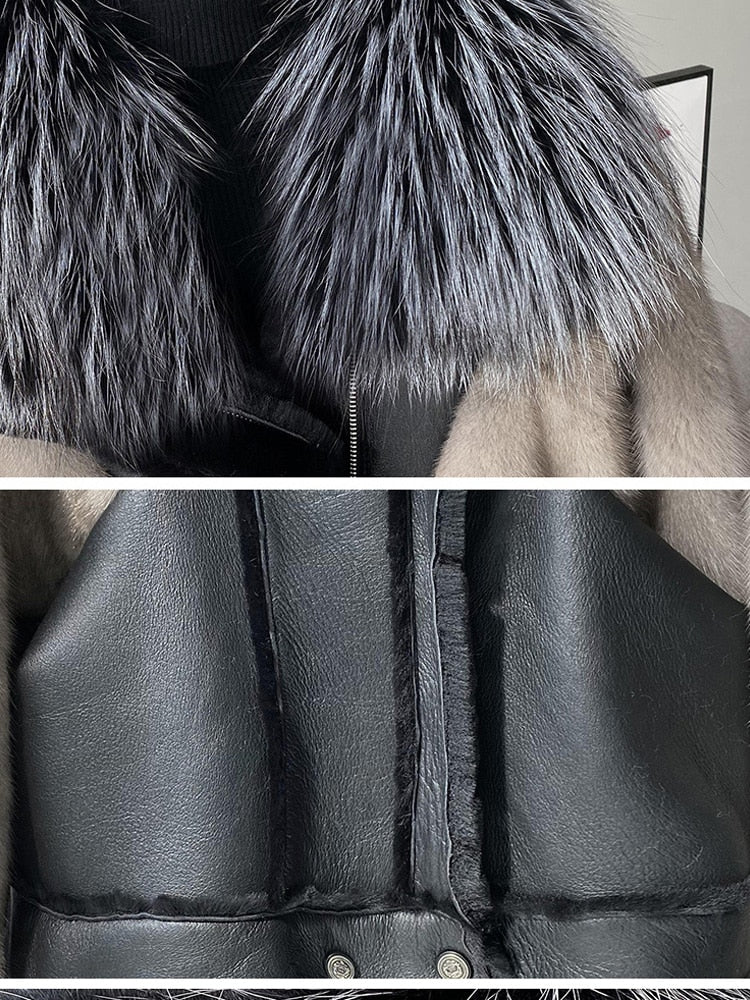 Women's Natural Mink Fox Fur Warm Winter Short  Fashion Genuine Leather Jackets  -  GeraldBlack.com