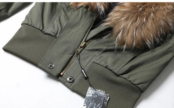 Women's Natural Raccoon Fur Collar Short Slim Winter Coats Jackets  -  GeraldBlack.com