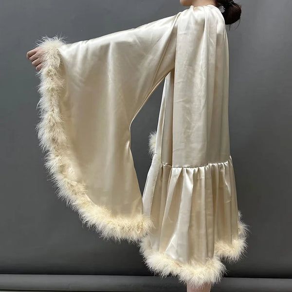 Women's Ostrich Feather Fur Bridal Sexy Underwear Bathrobe  -  GeraldBlack.com