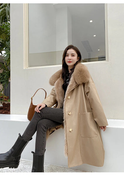 Women’s Real Fox Fur Collar Rex Rabbit Fur Liner Winter Jacket Clothing  -  GeraldBlack.com