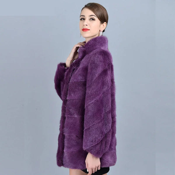 Women's Real Mink Fur Fashion Purple Commuting-Leisure Warm Stand Collar Fur Jacket  -  GeraldBlack.com