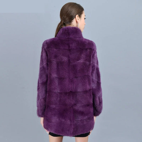 Women's Real Mink Fur Fashion Purple Commuting-Leisure Warm Stand Collar Fur Jacket  -  GeraldBlack.com