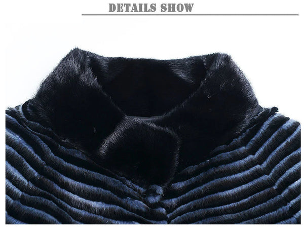 Women's Real Mink Fur Warm Genuine Leather Strip Long Down Double Side Wear Jacket  -  GeraldBlack.com