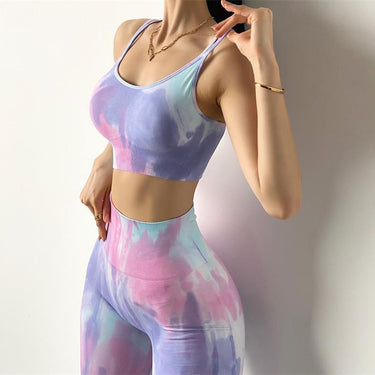 Women's Sexy Seamless Knitted Fitness Sports Tight Suit  New Tie-dye Tracksuit Yoga Two Piece Set  -  GeraldBlack.com