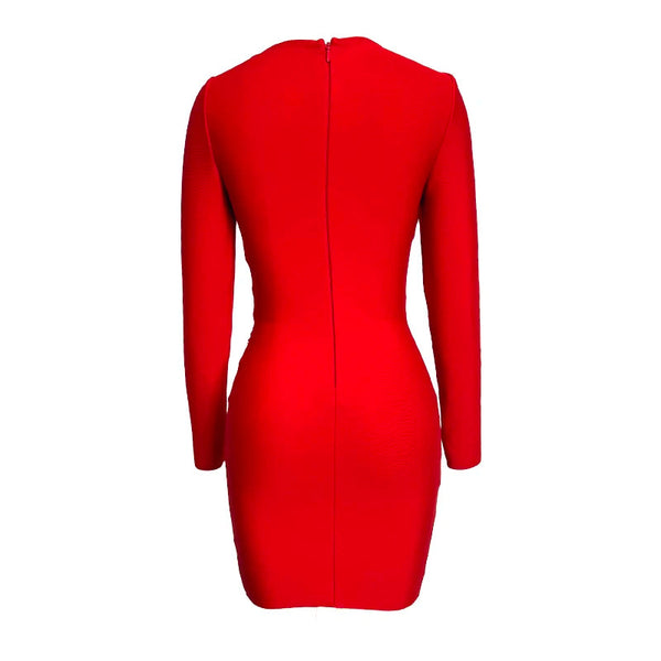 Women's Sexy Spring Summer Black Red Long sleeved Sexy Diamond Bandage Celebrity Club Party Evening Dress  -  GeraldBlack.com