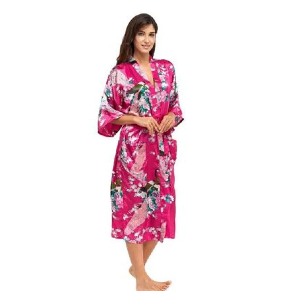 Women's Silk Black Long Flower Printed Vintage Nightgown Kimono Robes  -  GeraldBlack.com