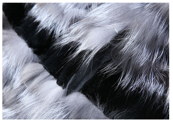 Women's Silver Fox Fur Winter Warm Knitted Long Style Natural Fur Outerwear Coats  -  GeraldBlack.com