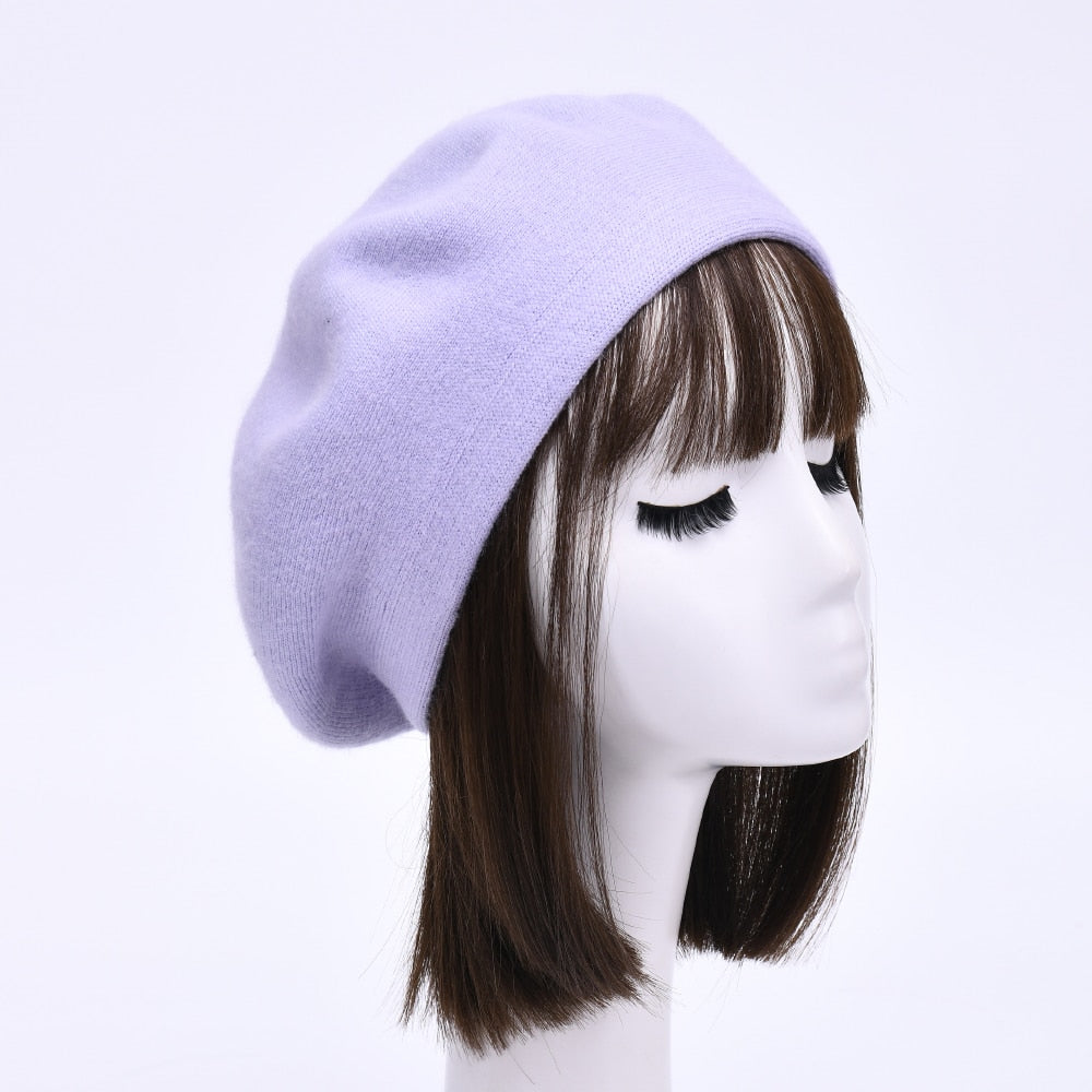 Women's Winter Spring Fashion Cotton Wool Cashmere Blend Solid Color Knitted Beret Hat  -  GeraldBlack.com