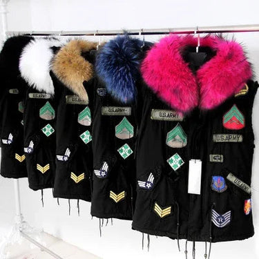 Women's Winter With Natural Fur Collar Fur Coat Fashion Embroidery Real Fur Collar Vest Parka Jacket  -  GeraldBlack.com