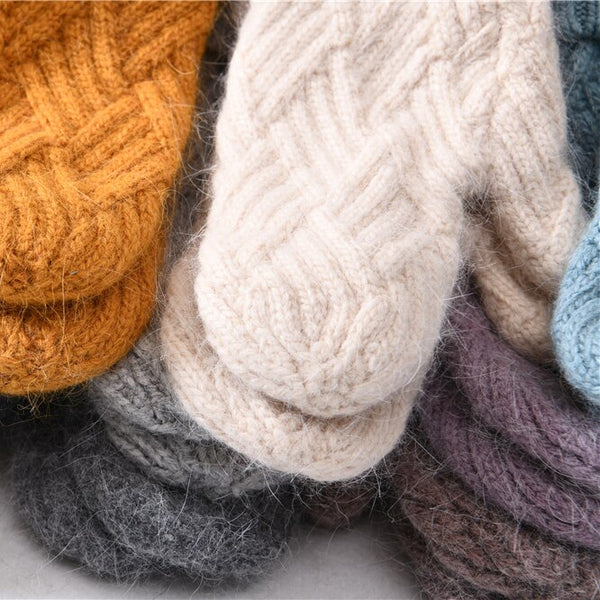 Women's Winter Wool Cashmere Warm Knit Thickening Plush Fashion Full Finger Gloves Mittens  -  GeraldBlack.com