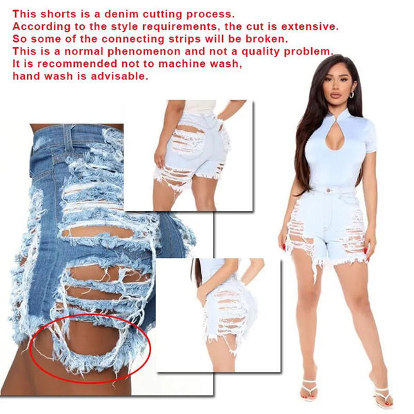 Women Sexy Ripped Denim Jeans Stretchy Skinny Cotton Summer Club High Waist Torn Jegging Baggy Hole Shorts  -  GeraldBlack.com