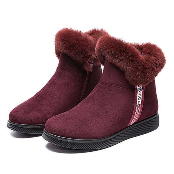 Women Solid Flat Plush Warm Snow Zipper Winter Ankle Winter Boots Casual Shoes  -  GeraldBlack.com