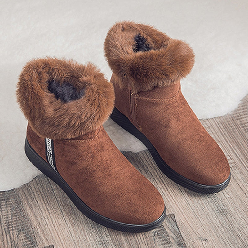 Women Solid Flat Plush Warm Snow Zipper Winter Ankle Winter Boots Casual Shoes  -  GeraldBlack.com