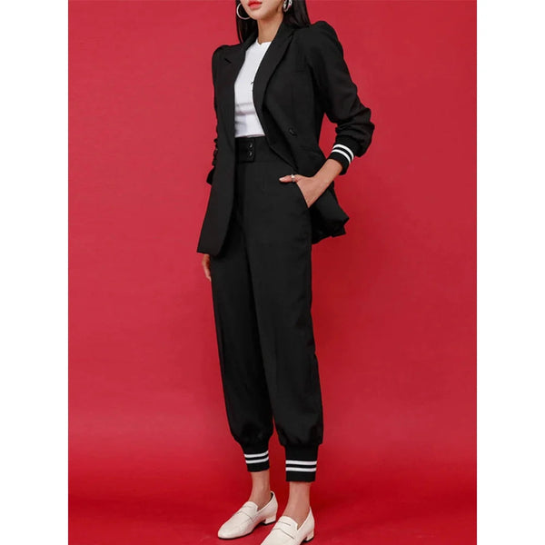 Women Temperament Fashion Black Chic Casual Coat Blazer Jacket Pants Outfits 2 Piece  Suit Sets  -  GeraldBlack.com