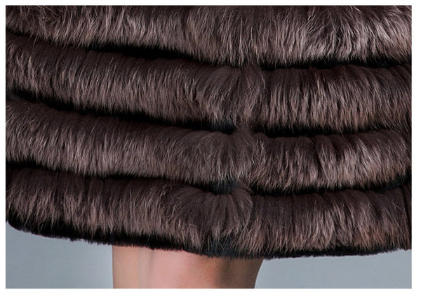Women Warm Real Fox Fur Long Winter Jackets With Belt Outerwear  -  GeraldBlack.com
