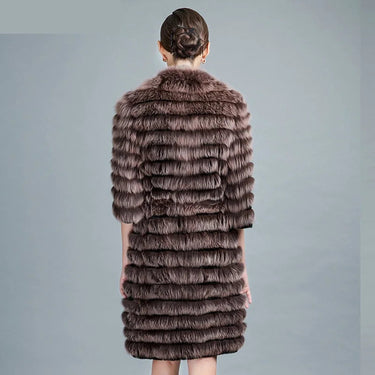 Women Warm Real Fox Fur Long Winter Jackets With Belt Outerwear  -  GeraldBlack.com