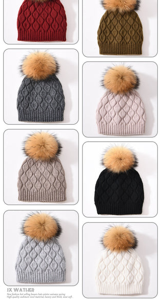 Women Winter Angora Knitted Wool Fashion Casual Outdoor Thick War Fur Ball Beanies Hats  -  GeraldBlack.com
