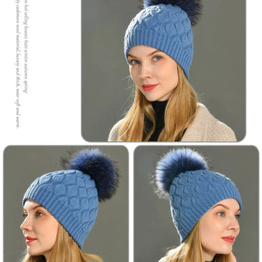Women Winter Angora Knitted Wool Fashion Casual Outdoor Thick War Fur Ball Beanies Hats  -  GeraldBlack.com