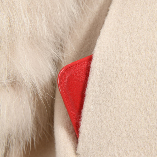 Women Winter Cashmere Long Natural Fox Fur Cuffs Elegant Belt Slim Wool Blend Trench Coats  -  GeraldBlack.com