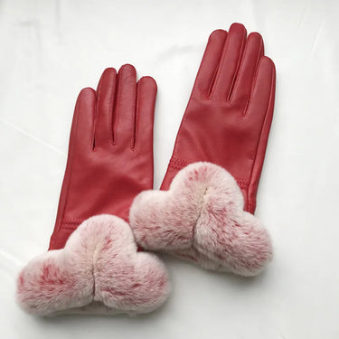 Women Winter Fashion Genuine Leather Real Rex Rabbit Fur Gloves Mittens  -  GeraldBlack.com