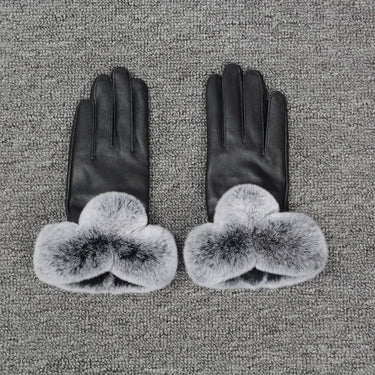 Women Winter Fashion Genuine Leather Real Rex Rabbit Fur Gloves Mittens  -  GeraldBlack.com