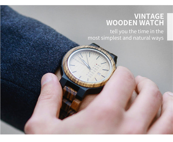 Wood Watch Men Week and Date Display Timepieces Fashion Casual Wooden Clock Boyfriend Best Gift  -  GeraldBlack.com