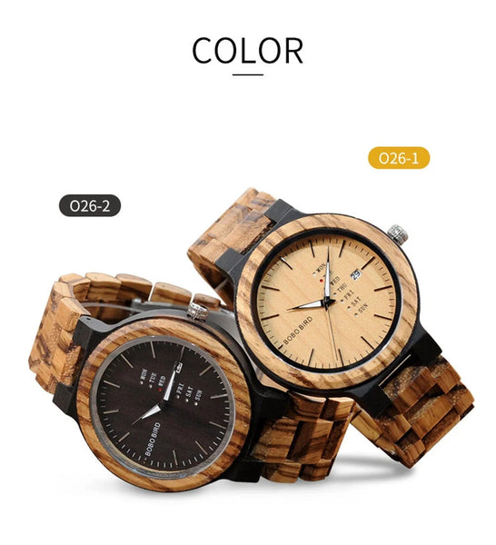 Wood Watch Men Week and Date Display Timepieces Fashion Casual Wooden Clock Boyfriend Best Gift  -  GeraldBlack.com
