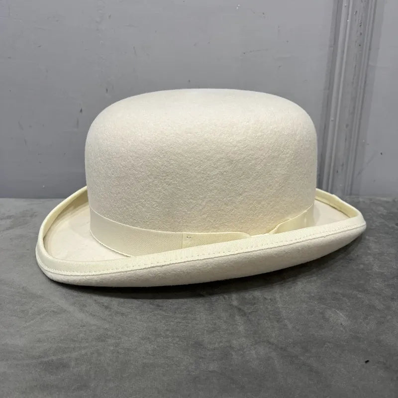 Wool Bowler luxury felt billycock hats for men with belt rolled brim fedora hat  -  GeraldBlack.com