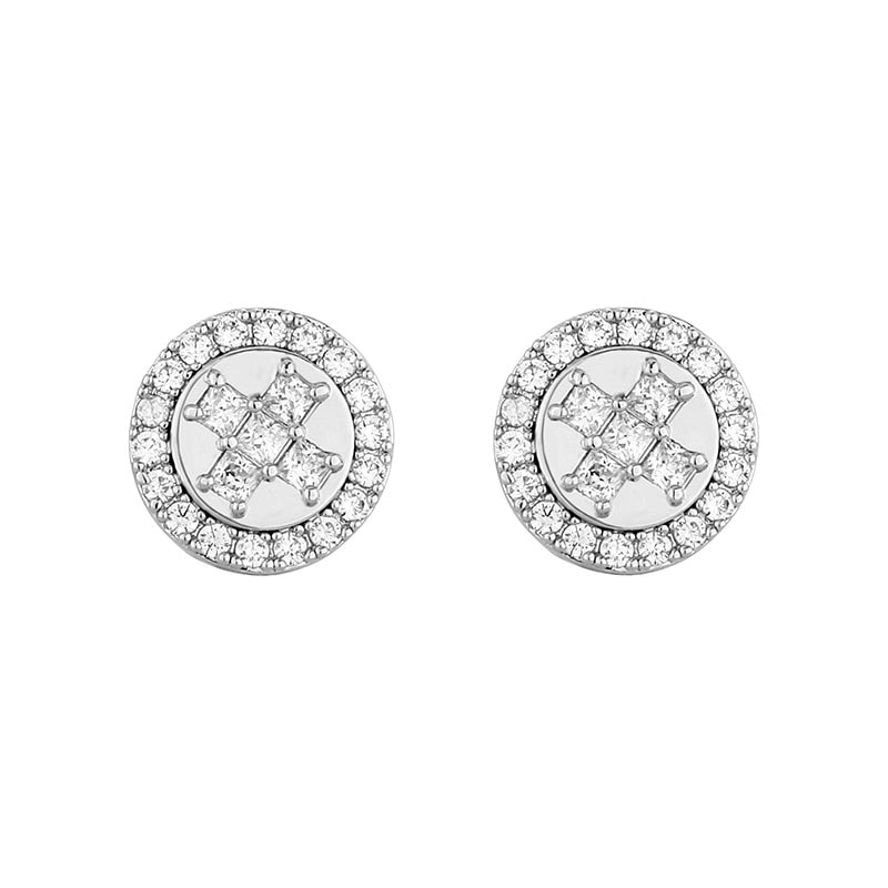 1 Pair Hip Hop 3A+ CZ Stone Pave Bling Ice Out Cross Pattern Round Stud Women Earrings Rapper Jewelry  -  GeraldBlack.com