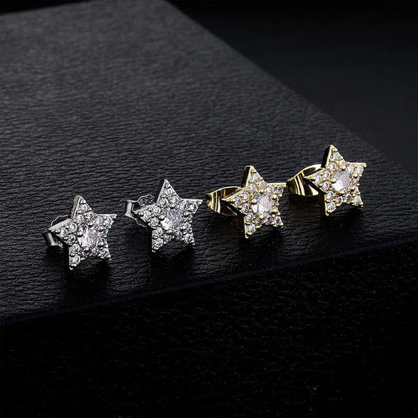 1 Pair Hip Hop 3A+ CZ Stone Pave Bling Ice Out Star Shape Stud Earrings for Men Women Unisex Rapper Jewelry  -  GeraldBlack.com