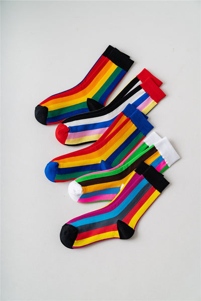 1 Pair Unisex Rainbow Stripes Cotton Colorful Kawaii Crew Socks  -  GeraldBlack.com