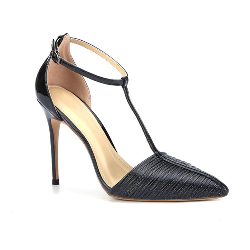 Women's Pointed Toe Ankle Strap Narrow Band Thin Hi-Heel Pumps 1 Women's Pointed Toe Ankle Strap Narrow Band Thin Hi-Heel Pumps