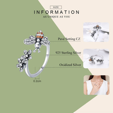 100% 925 Sterling Silver Bee Daisy Flower Finger Rings for Women Adjustable Size Valentine Gift Jewelry SCR422  -  GeraldBlack.com