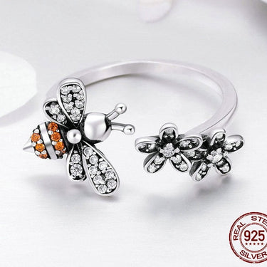 100% 925 Sterling Silver Bee Daisy Flower Finger Rings for Women Adjustable Size Valentine Gift Jewelry SCR422  -  GeraldBlack.com