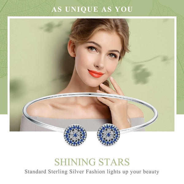 100% 925 Sterling Silver Blue Zircon Lucky Eyes Bracelet for Women Open Cuff Bangle Classic Luxury Jewelry SCB058  -  GeraldBlack.com