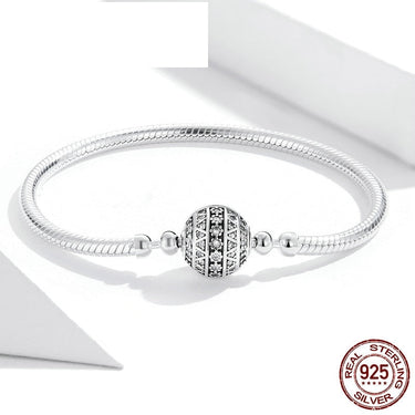 100% 925 Sterling Silver Dazzling Clear CZ Round Clasp Snake Chain Flower Clasp Bracelet Fine Jewelry SCB062  -  GeraldBlack.com