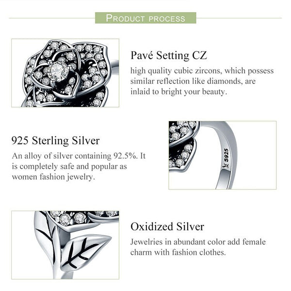 100% 925 Sterling Silver Rose Flower Dazzling CZ Tree Leaf Finger Rings for Women Wedding Engagement Jewelry Gift SCR382  -  GeraldBlack.com