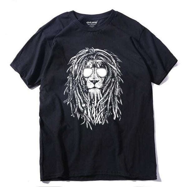 100% Cotton Cool Lion Print Casual O-neck Summer Loose T-shirt for Men - SolaceConnect.com