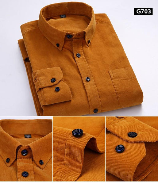 100% Cotton Corduroy Long Sleeve Button Collar Men’s Shirt in 6XL Size - SolaceConnect.com