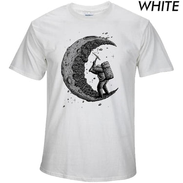 100% Cotton Digging the Moon Print Funny O-neck T-Shirt for Men - SolaceConnect.com