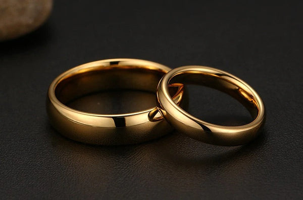 100% Pure Tungsten Rings 4mm and 6mm Wide Gold-Color Unisex Wedding Rings  -  GeraldBlack.com