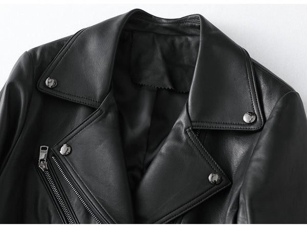100% Real Sheepskin Short Motorcycle Style Jacket for Woman - SolaceConnect.com